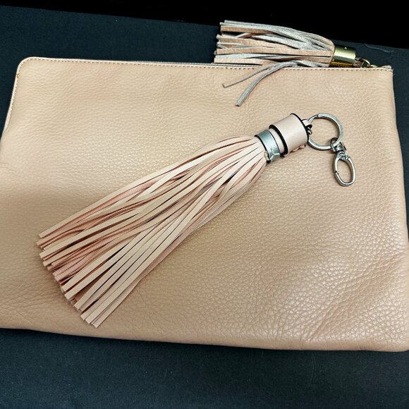 G.I.L.I. Handbags - G.I.L.I. Ballerina  Pink Blush Leather Zipper Clutch With Tassel Fringe /NWOT